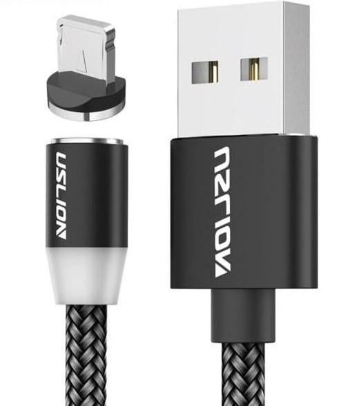 Магнитный кабель For IOS Lightinght с подсветкой USLION 3 м 2.4 A 360° Черный