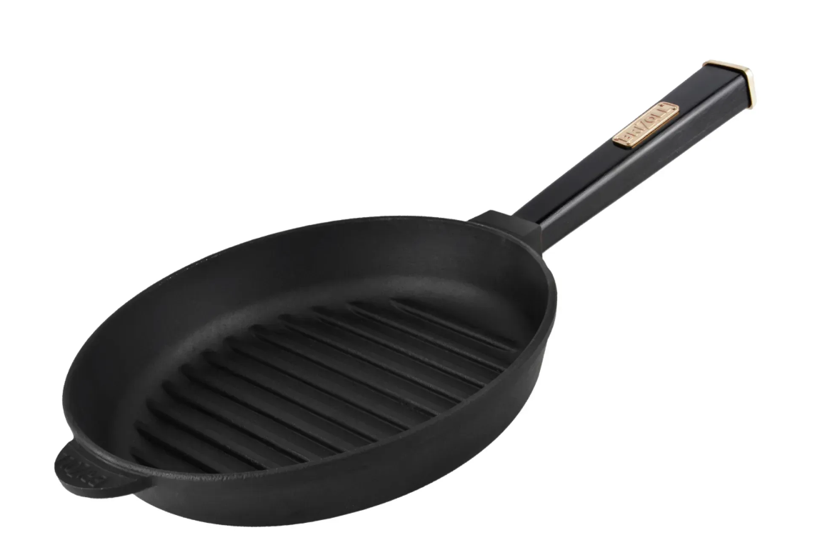 Сковорода чавунна Brizoll гриль Optima з дерев'яною ручкою 280х50 мм Black