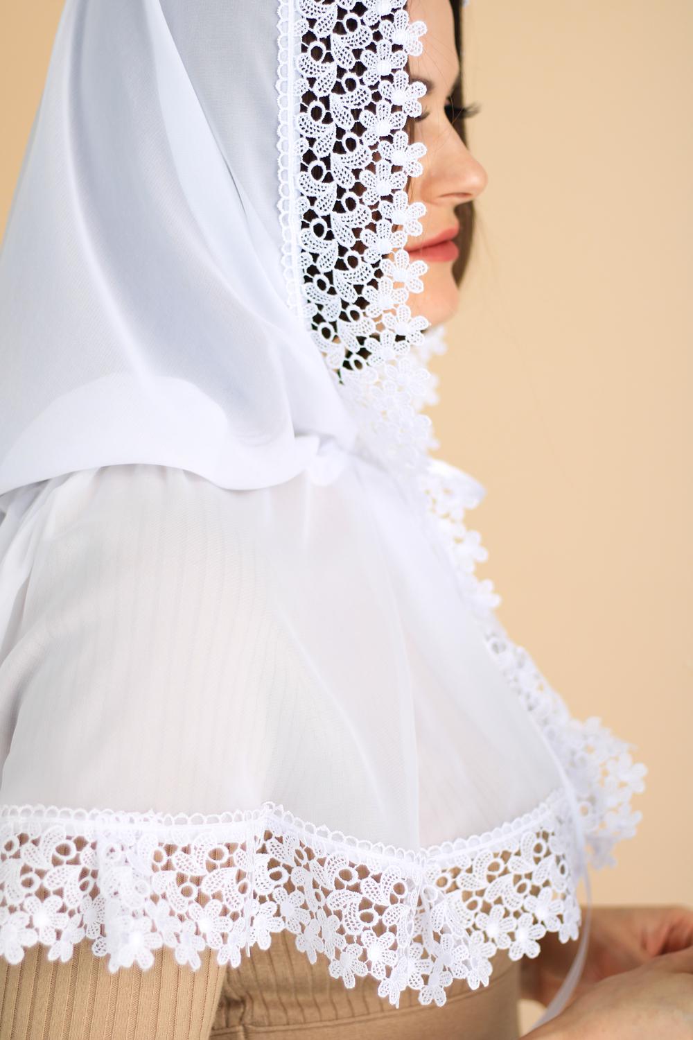 Палантин для храма на голову 80x120 см Белый (п016) - фото 2 Палантин для храма на голову 80x120 см Белый (п016) - фото 2