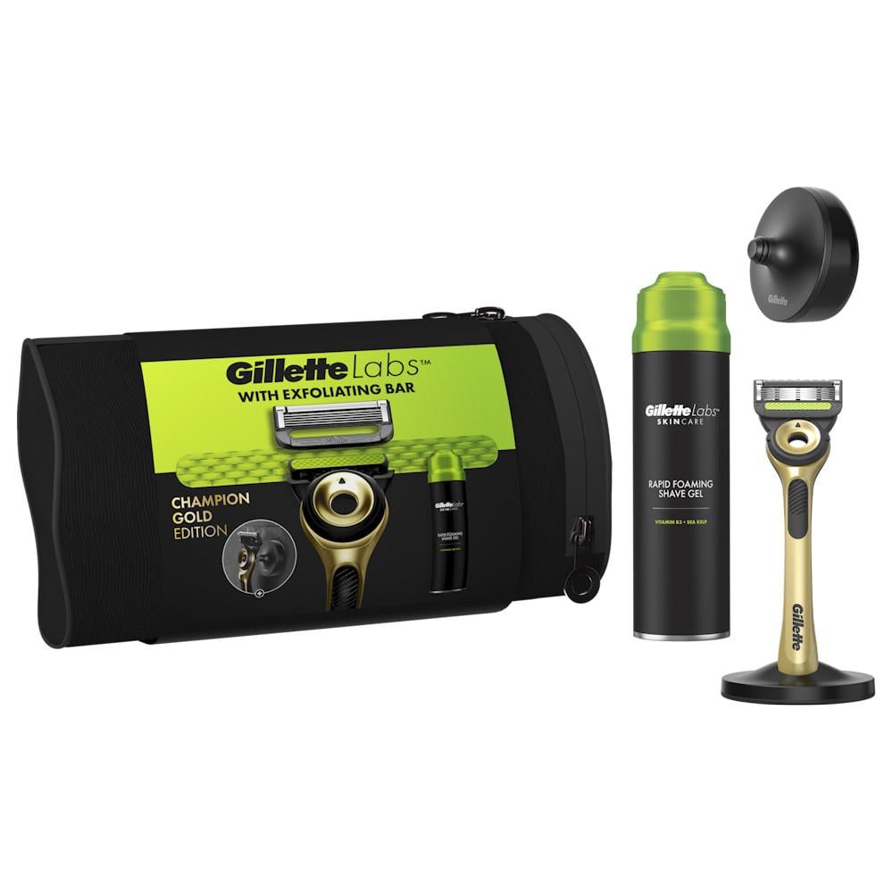 Набор для бритья Gillette Labs Gold Edition бритва 1 кассета подставка сумка и гель 200 мл