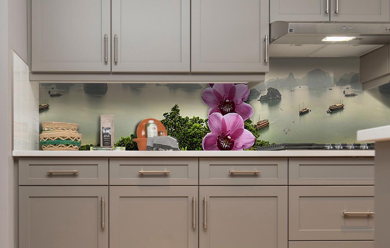 Кухонный фартук Тайланд скалы море из самоклеющейся виниловой пленки 60х300 см Зеленый