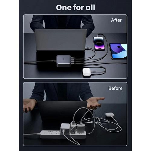 Зарядное устройство сетевое Ugreen CD328 100 Вт GaN 3хUSB-C/USB-A Nexode Series Черный (11120235) - фото 7 Зарядное устройство сетевое Ugreen CD328 100 Вт GaN 3хUSB-C/USB-A Nexode Series Черный (11120235) - фото 7