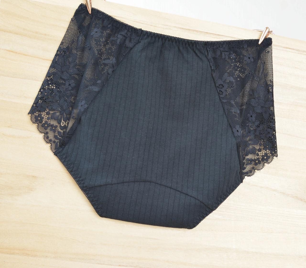 Трусики непромокаючі менструальні в рубчик із мереживними вставками 2XL Чорний - фото 4
