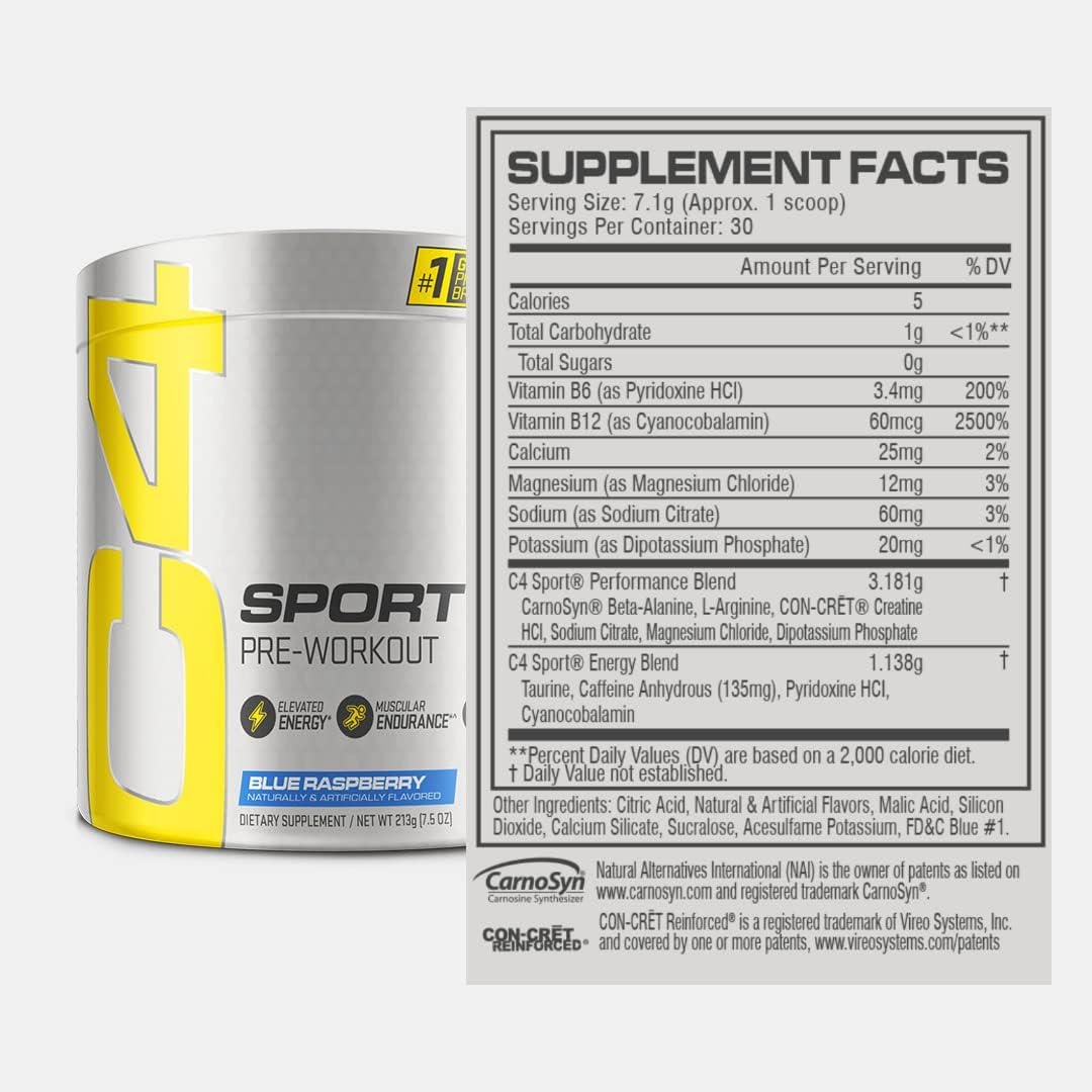 Предтренировочный комплекс Cellucor C4 Sport Pre-Workout blue raspberry 213 г (00000036780) - фото 2