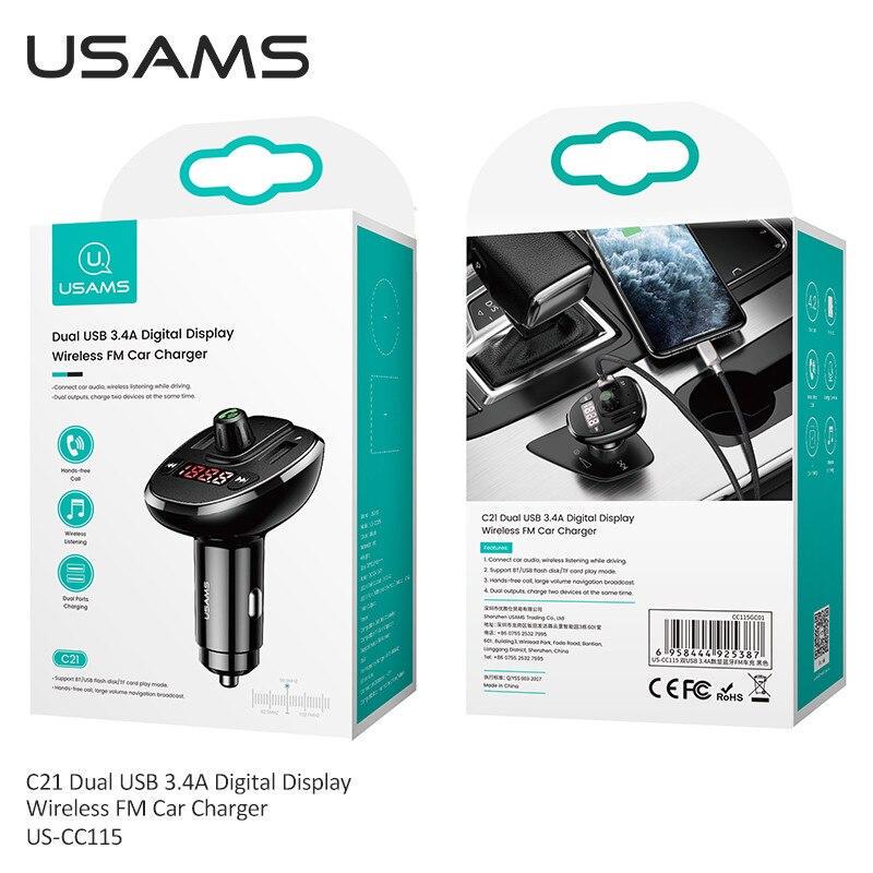 ФМ модулятор USAMS C21 US-CC115 with Bluetooth FM Transmitter 2USB 3.4A Black - фото 8