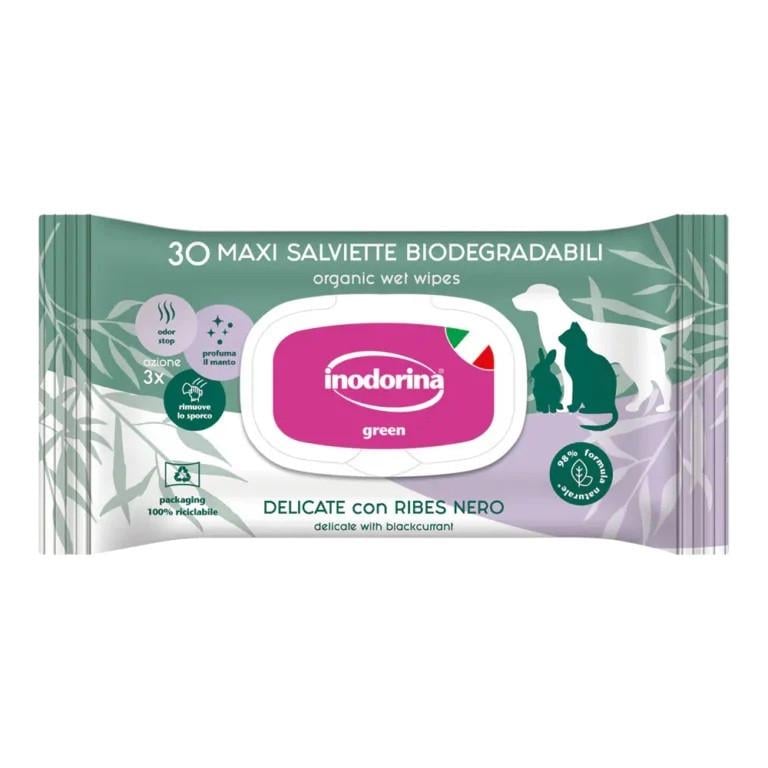 Серветки вологі біорозкладні Inodorina Salv Green з чорною смородиною для собак/котів/гризунів 30 шт. (2718425730)