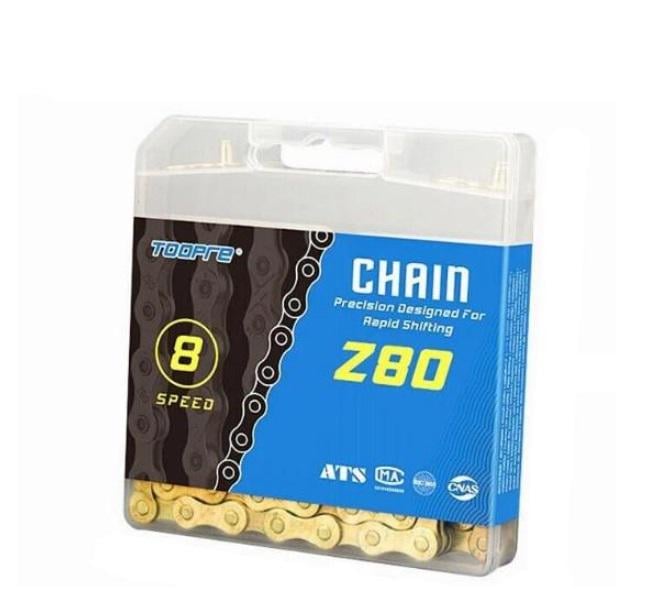 Цепь велосипедная Toopre Z80 Gold BOX 7-8 скоростей с замком Золотой