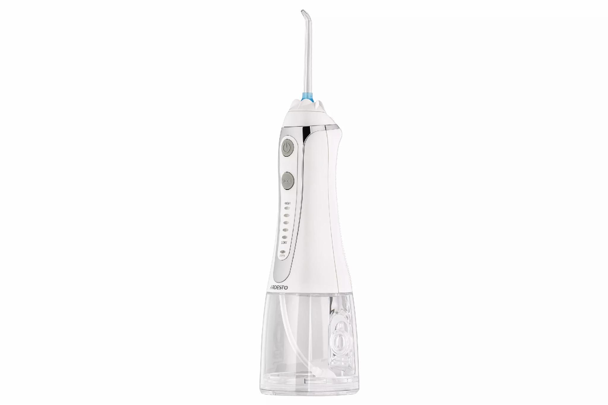 Ирригатор портативный аккумуляторный Ardesto POI-H350W для чистки зубов и десен 7 насадок и 5 режимов чаша 300 мл Белый (POI-H350W)