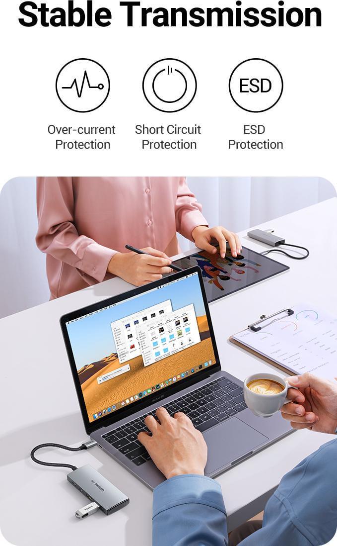 USB-хаб UGREEN Type-C-2x USB-A 3.2 Gen2 10 Гбіт/с 2x USB-C 3.2 Gen2 10 Гбіт/с USB-A Сірий (30758) - фото 11