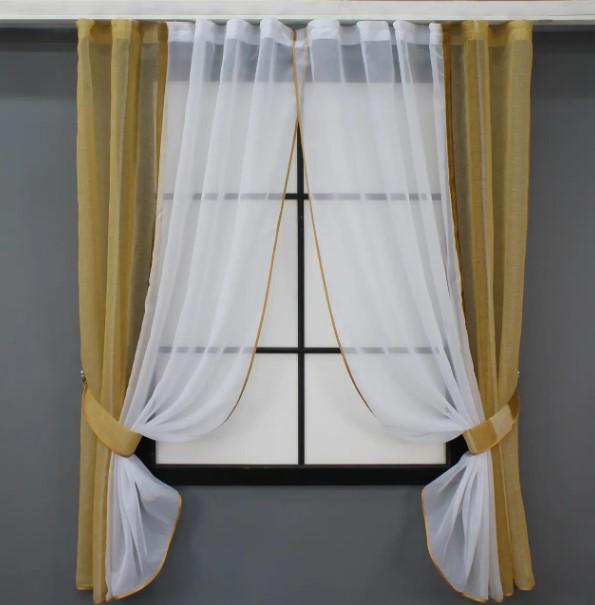 Занавеска на кухню 280х170 см Коричневый/Белый (083к)