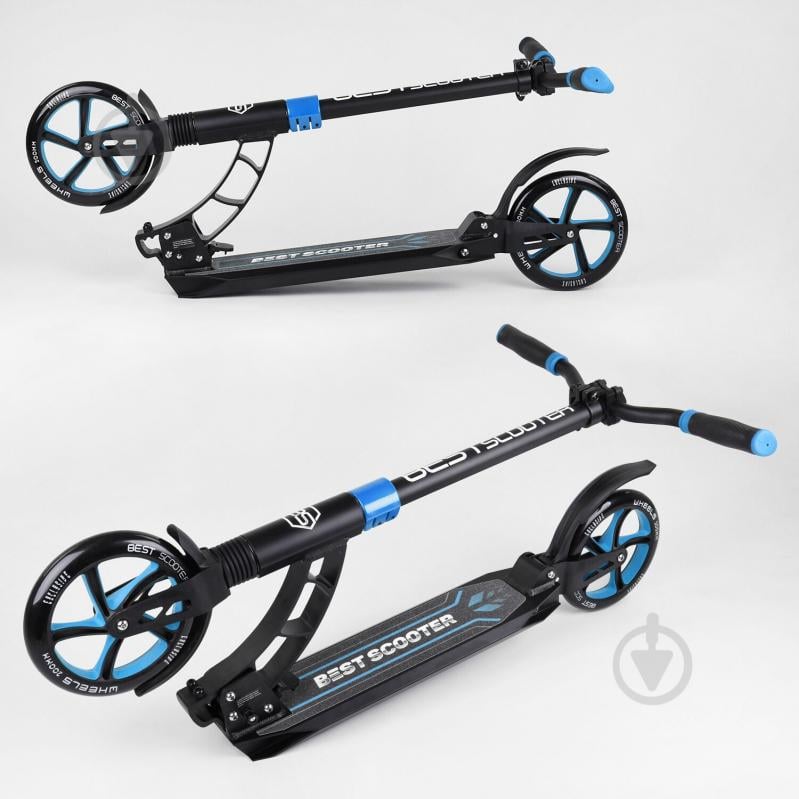 Самокат двухколесный Best Scooter с PU колесами и 2 амортизаторами Black/Blue (100073) - фото 3