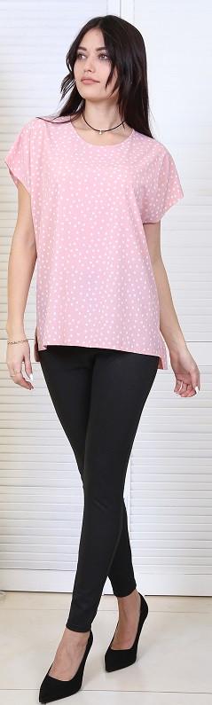 Блузка женская Актуаль горох мелкий белый софт р. 54 Пудра (0071)