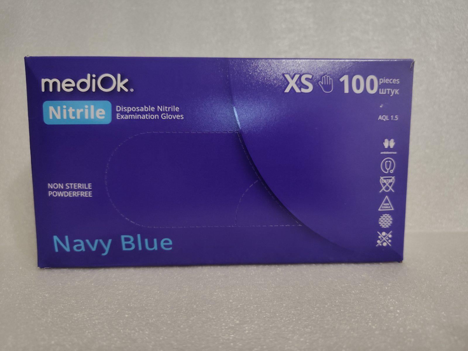 Рукавички нітрилові міцні MediOk 4,2 г XS 100 шт. Темно-синій (36926639)