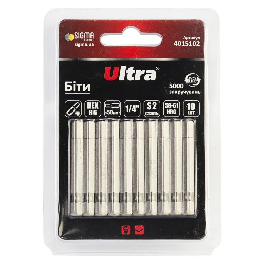 Набор бит Ultra HEX 6 x 50 мм 1/4" 10 шт. S2 в блистере (4015102)