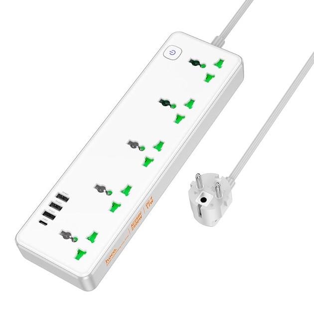 Подовжувач на 5 розеток Hoco AC13A 3USB/1Type-C 10A 250V 2500W 1,5 м Білий (2542724134)