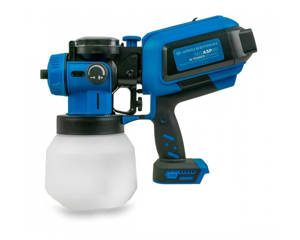 Фарборозпилювач акумуляторний KRAISSMANN 503 ASP 20 MP 1,8/2,5/3,0 мм латунні сопла/професійне LED-підсвічування/без ак. та ЗП