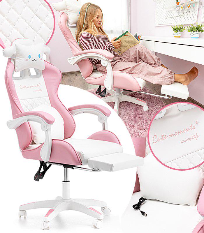 Крісло геймерське дитяче G892 з подушками та підставкою для ніг Рожевий (24096834) - фото 4