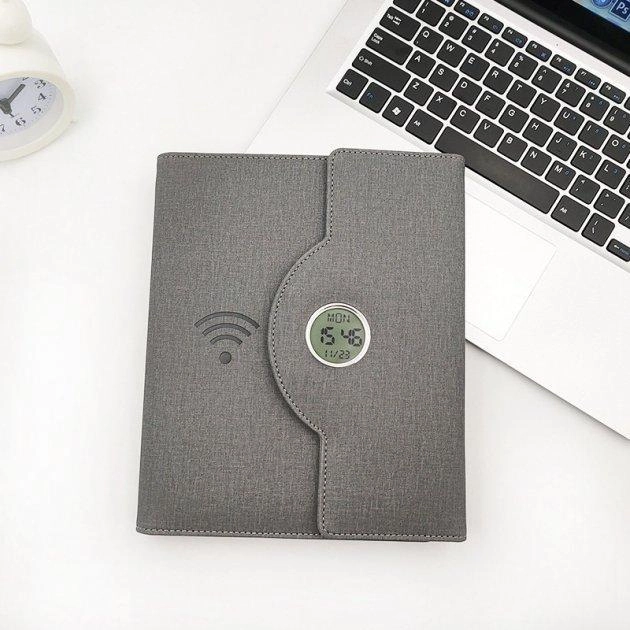 Блокнот SmartPad с многоразовой бумагой беспроводной зарядкой часами и подсветкой Серый