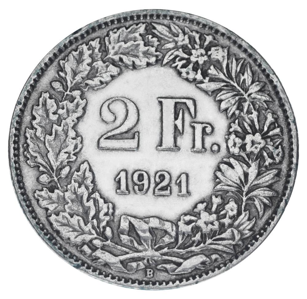 Колекційна монета Швейцарія 2 франки 1921 срібло F-VF