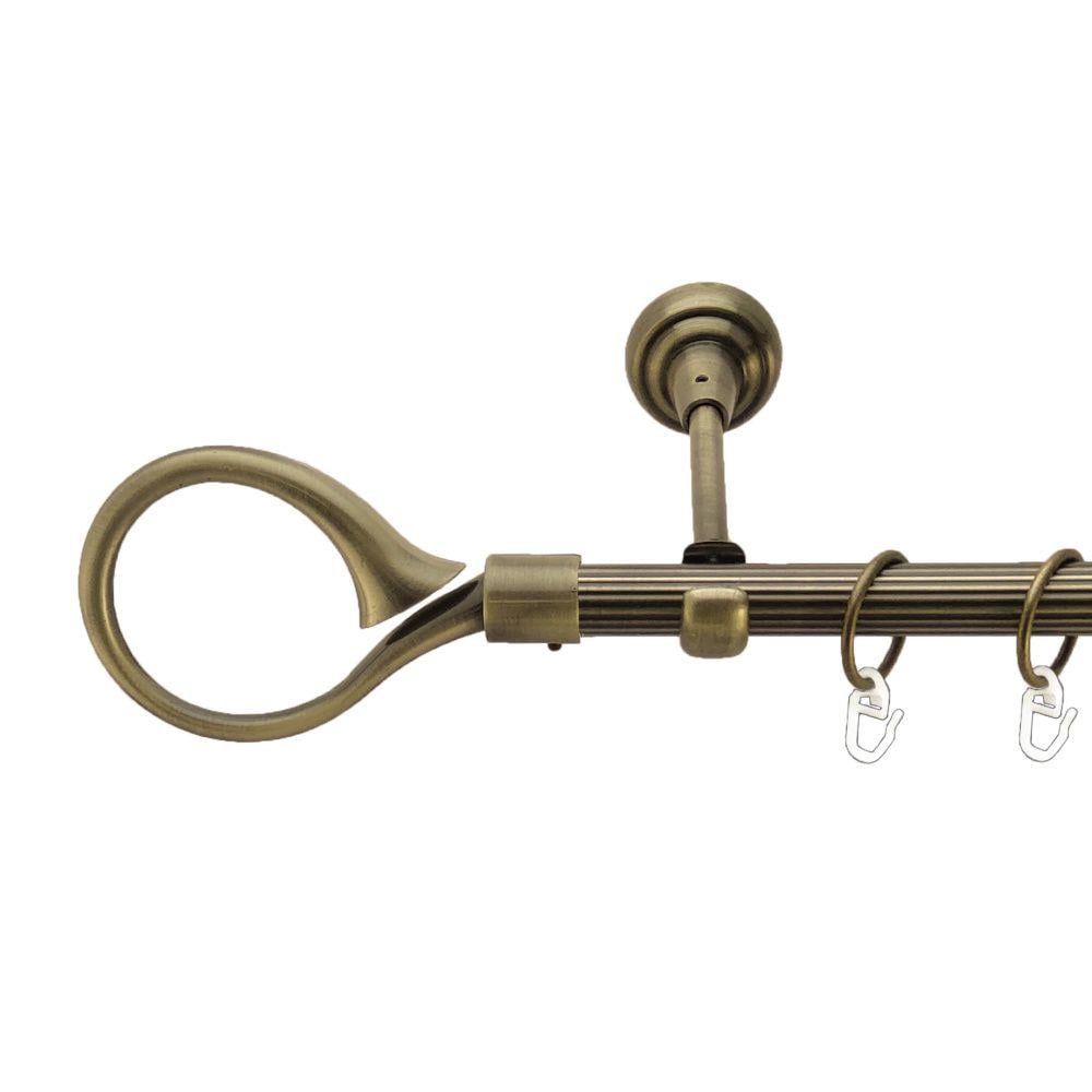 Карниз металлический Orvit Скипта однорядная открытая/рифленая труба/кольцо металлическое Антик 19 мм 160 см (00-00017277)