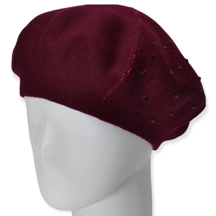 Берет женский Lirus Клевер двойной тонкой вязки со стразами р. 56-58 Бордовый