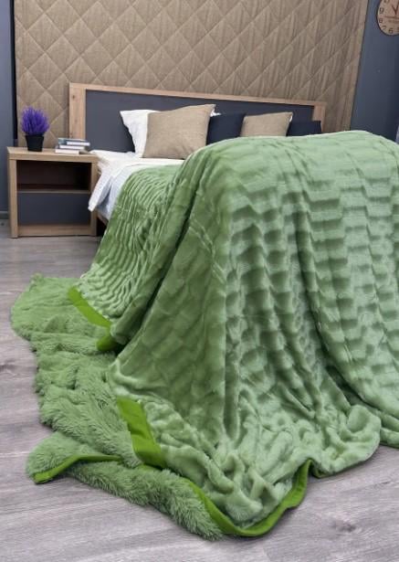 Покривало велсофт в смужку 220х250 см Салатовий (87-103) - фото 4 Покривало велсофт в смужку 220х250 см Салатовий (87-103) - фото 4