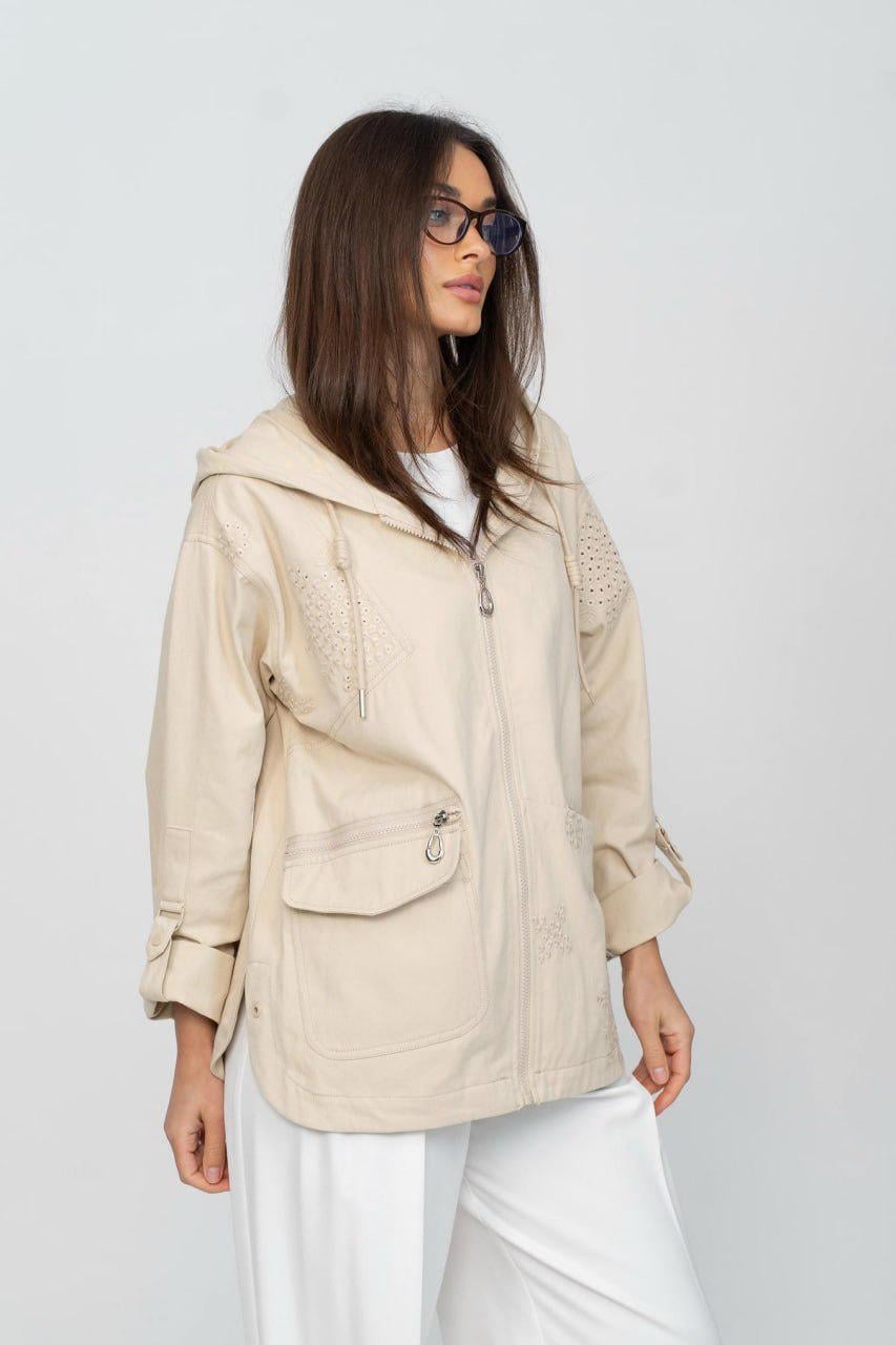 Куртка-вітрівка котонова Рішельє oversize 4XL Бежевий (33341179)