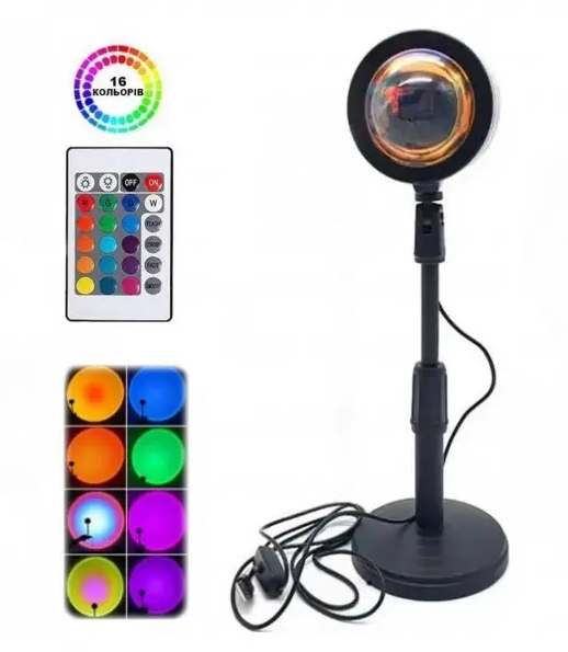 Світильник Sunset Lamp проекційний RGB ефект заходу сонця з пультом на штативі - фото 9 Світильник Sunset Lamp проекційний RGB ефект заходу сонця з пультом на штативі - фото 9