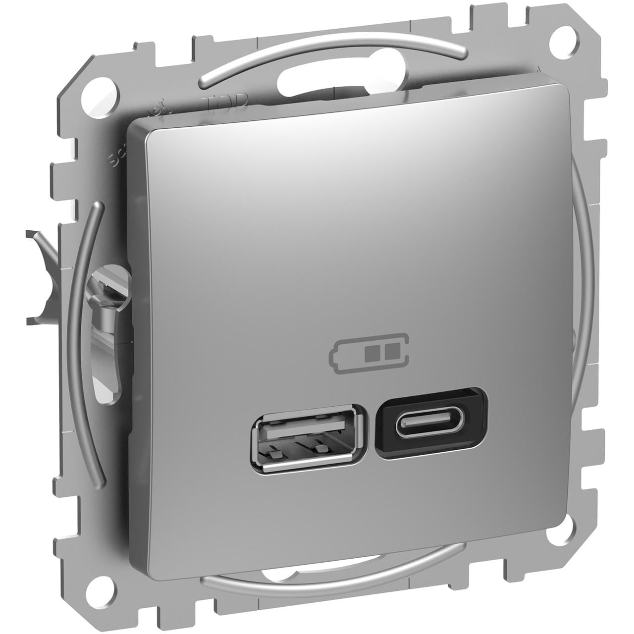 Розетка Schneider Electric Sedna Design&Elements PC USB A+C 3A 45 Вт 71х71х37 мм Алюминий (SDD113404)