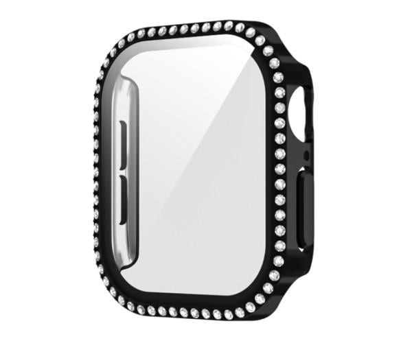 Чехол защитный со стеклом для Apple Watch Series 10 с камешками 42 мм Черный