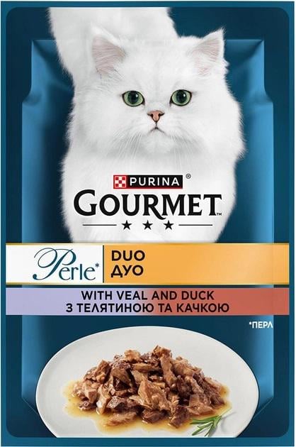 Корм вологий для котів Gourmet Perle Duo з телятиною та качкою міні філе в підливці 85 г