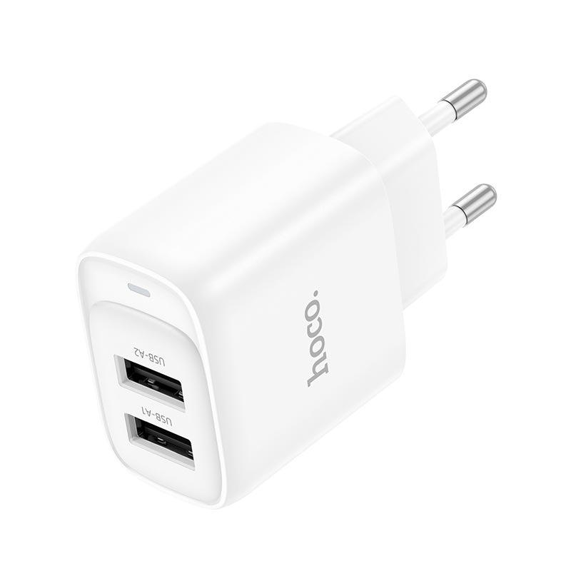 Зарядное устройство сетевое Hoco Smart dual-port charger C141A 10,5 Вт 2хUSB Белый