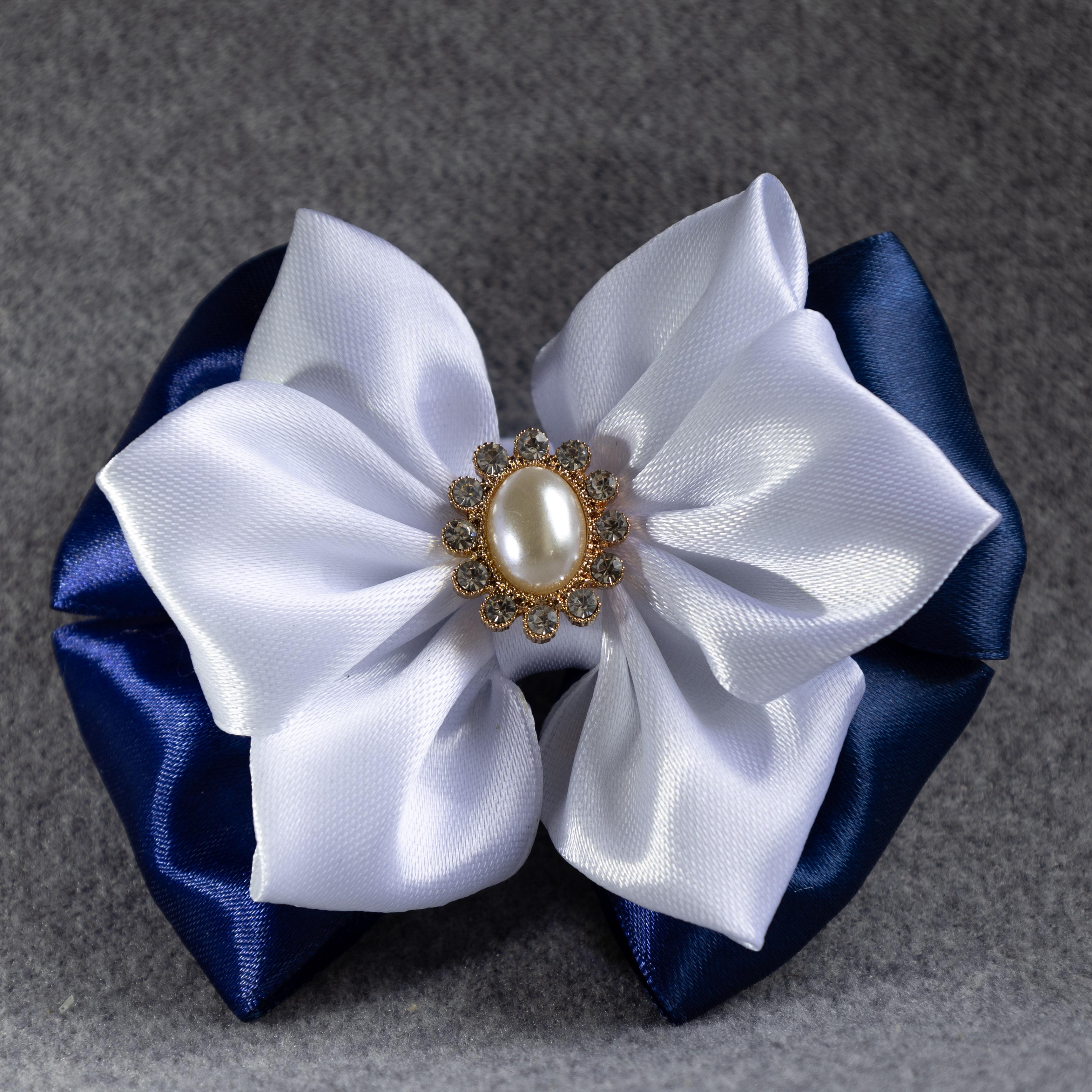 Резинка детская для волос ДАЙС с атласным бантом 10 см сине-белый 2 шт.и (БСБ-10-Б)