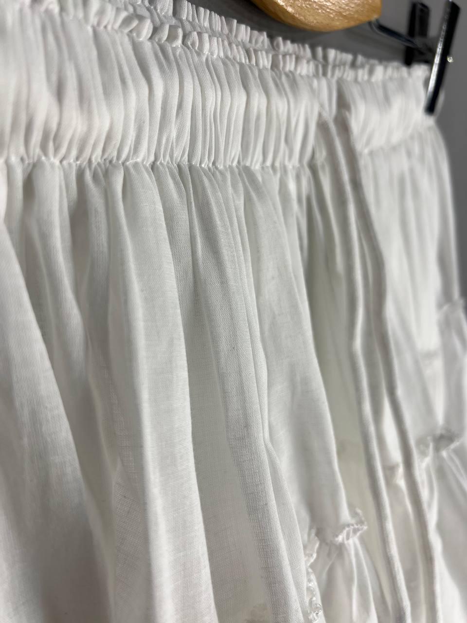 Юбка женская A-N 26070 короткая хлопковая с шортами оборки кружево резинка на талии шнурок L Белый (3991) - фото 7