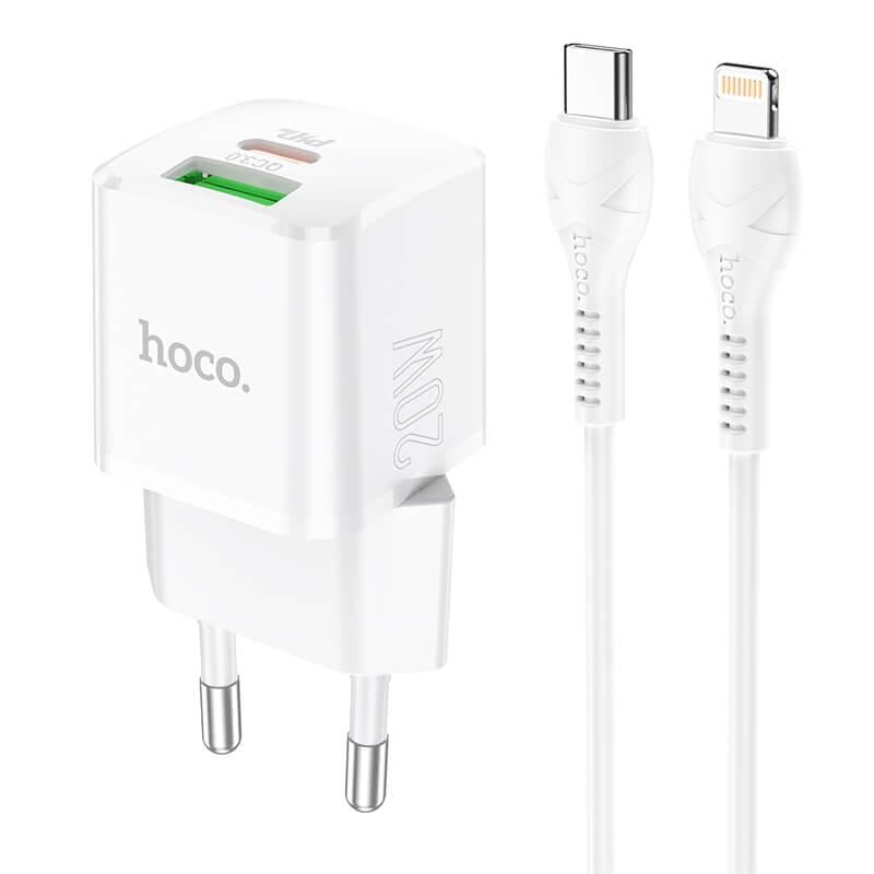 Мережевий зарядний пристрій HOCO Type-C для Lightning Cable Prestige charger set N20 |1USB/1Type-C, 20W, 3A, QC/PD