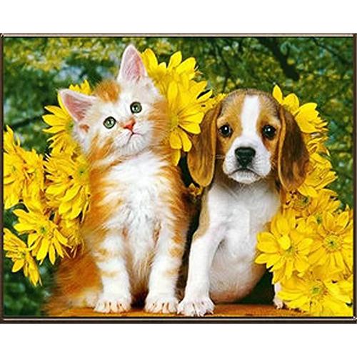 Алмазная мозаика Strateg Премиум Собака и кот 30x40 см (Str-HEG86896)