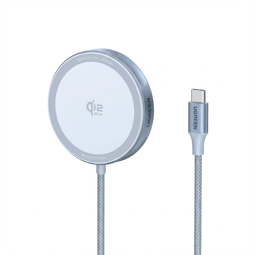 Зарядное устройство магнитное UGREEN W753 Qi2 25 Вт Серебристо-голубой (55959)