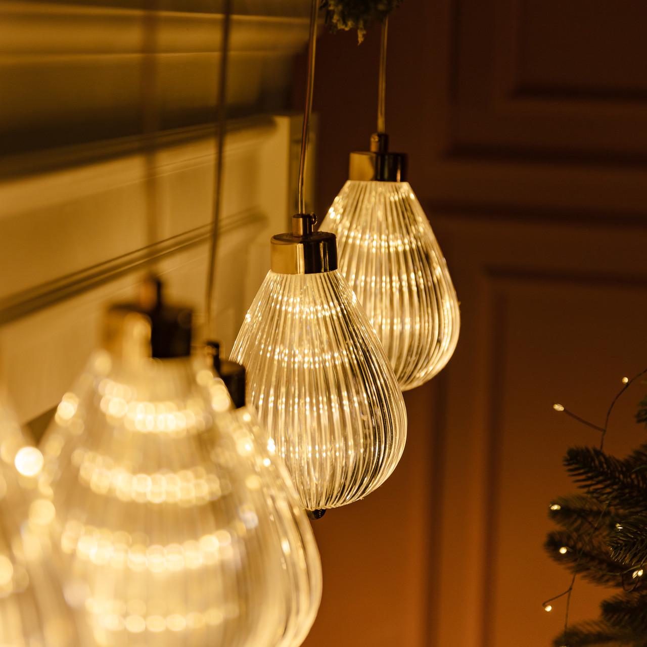 Гирлянда штора с фигурками Груша 3 м 6 ламп Теплый желтый свет