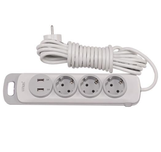 Удлинитель Luxel NOTA 3 поста с заземлением/2usb 3 м Белый (4333)