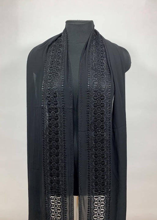 Шарф шифоновый с камешками Черный (ШарфШиф29)