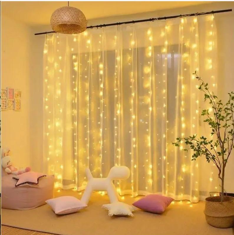 Гирлянда силикон штора светодиодная 300 Led 220V теплое свечение 3х3 м