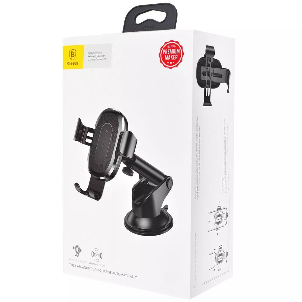 Автодержатель с беспроводной зарядкой Baseus Gravity Car Mount Osculum Type 1,7A Black - фото 2