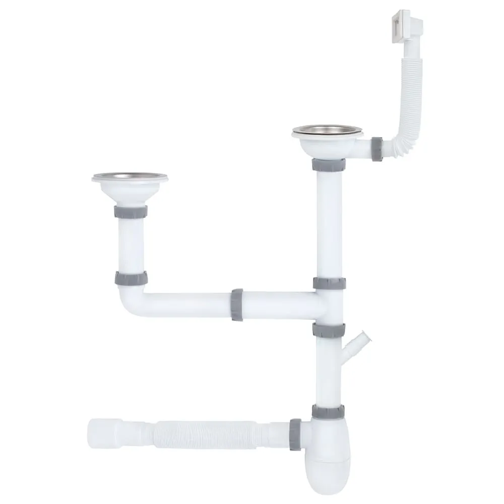 Сифон для кухонной мойки ITAL двойной 3 1/2" 90 мм резьбовой выпуск гофротруба (K1116D)