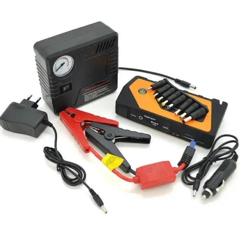 Пусковое устройство с компрессором для авто Jump Starter 8399 9980mAh 600А Black/Orange