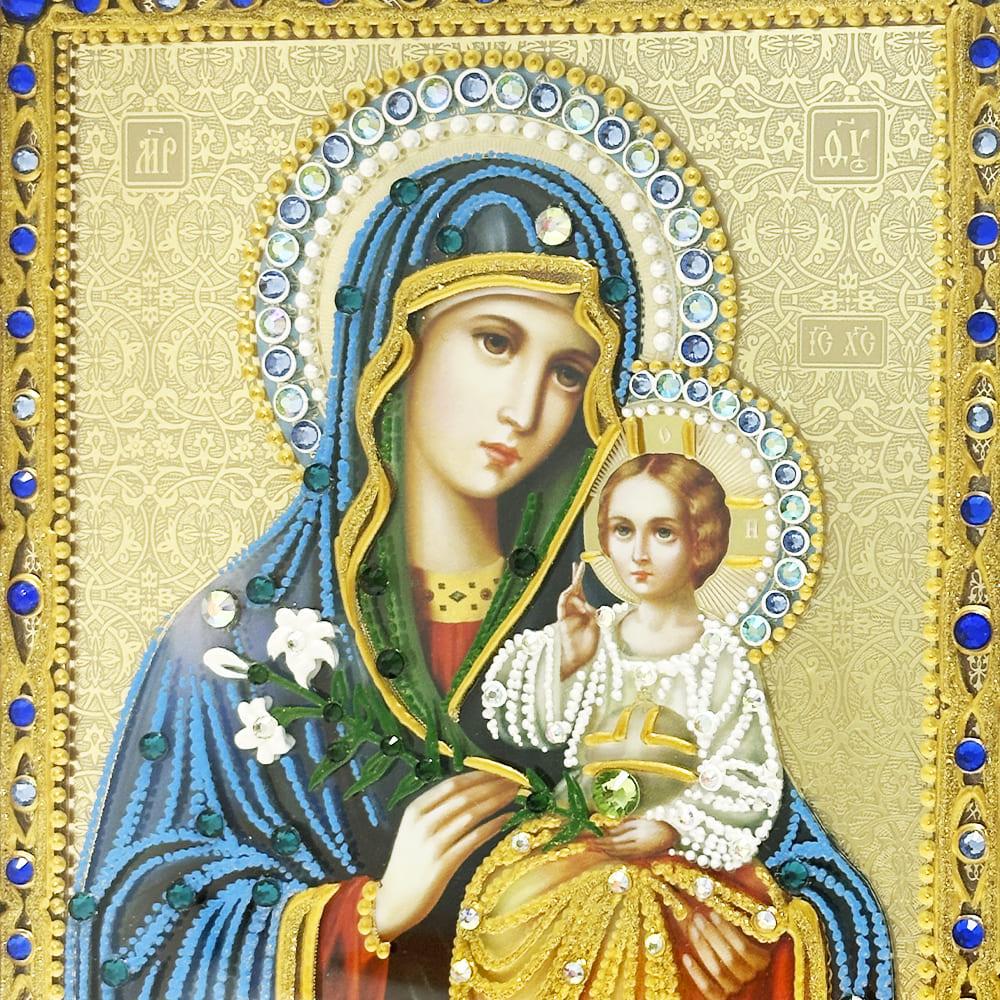 Ікона Свята Богородиця Нев'янучий цвіт на склі в білій рамі (201011977) - фото 3