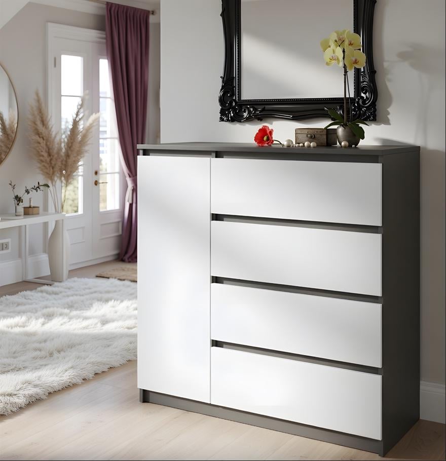 Комод современный Мастер Форм Брайт левосторонний 1000х376х950 мм Антрацитовый/Белый (20115)