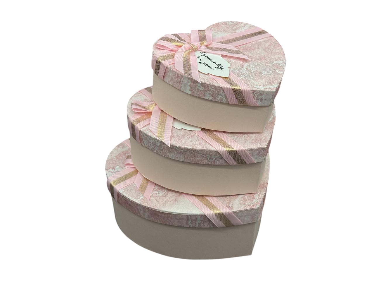 Набор картонных подарочных коробок в форме сердца 3 шт. 21х9/19х8/17х6 см Розовый мрамор (KR-012)