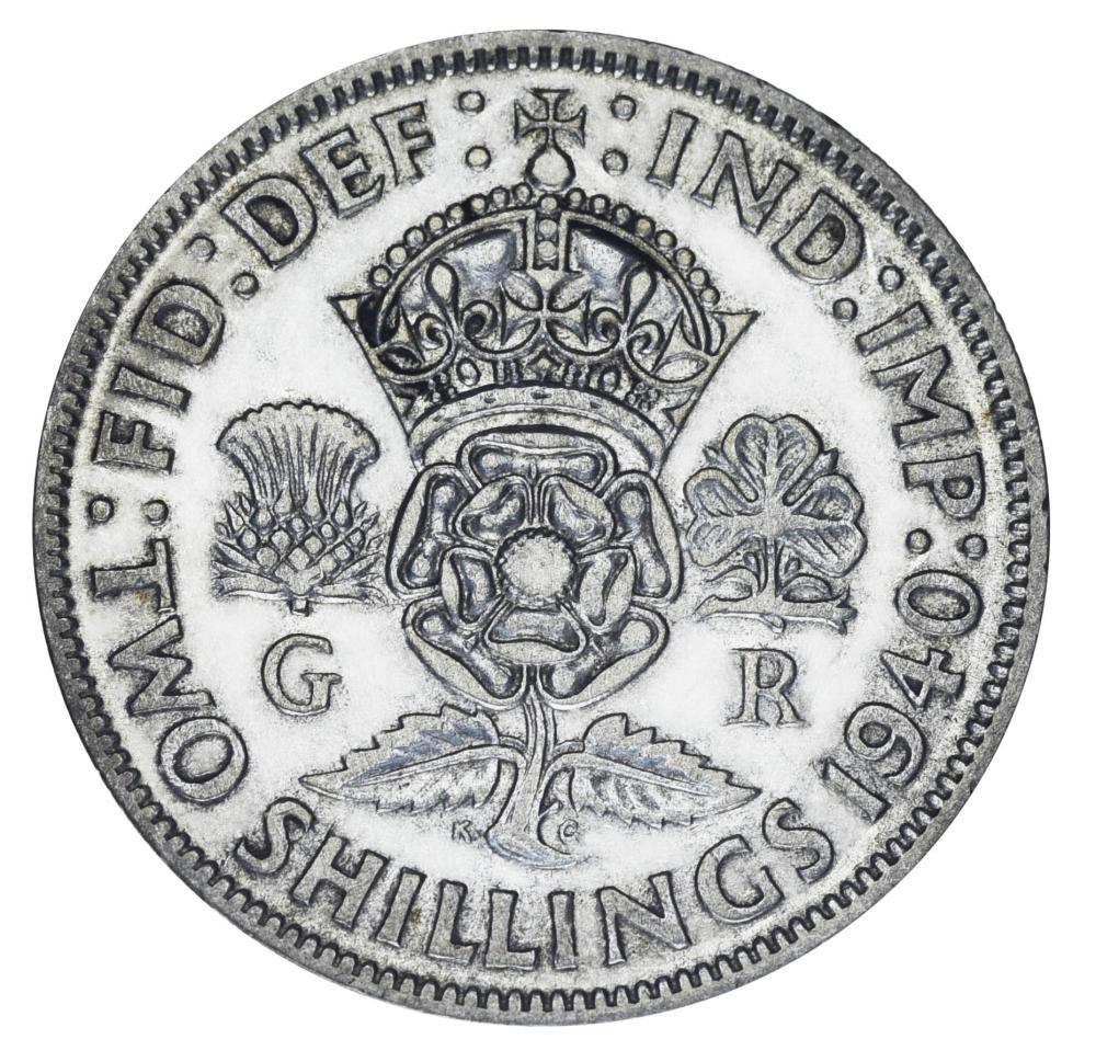 Коллекционная монета Великобритания 2 шиллинга 1940 F-VF Ag 500 11,31 г (М19865)