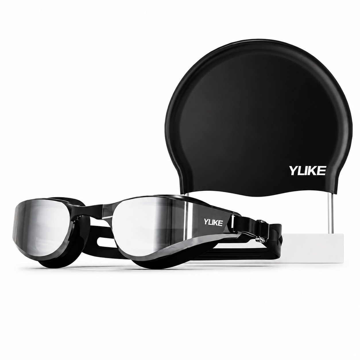 Набор для плавания Очки YUKE зеркальные с шапочкой HD Anti-Fog UV-защита Черный (3154798135)