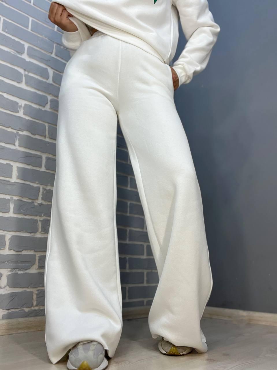Костюм женский QUZEN 388-488 свитшот брюки палаццо широкие на флисе S Белый (2874) - фото 4